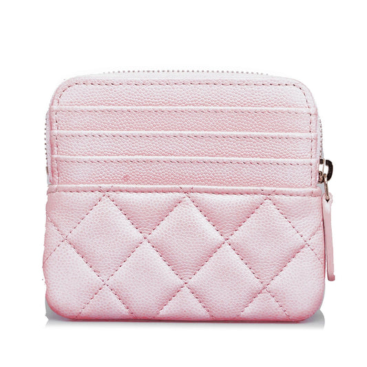 Chanel Caviar CC Crystal Woven Square Zip Around Card Holder (SHG-07vPg1)