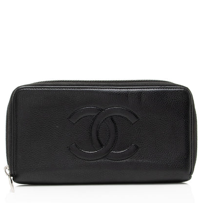 Chanel Caviar Leather Timeless Zip Around Wallet