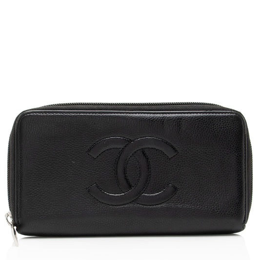 Chanel Caviar Leather Timeless Zip Around Wallet