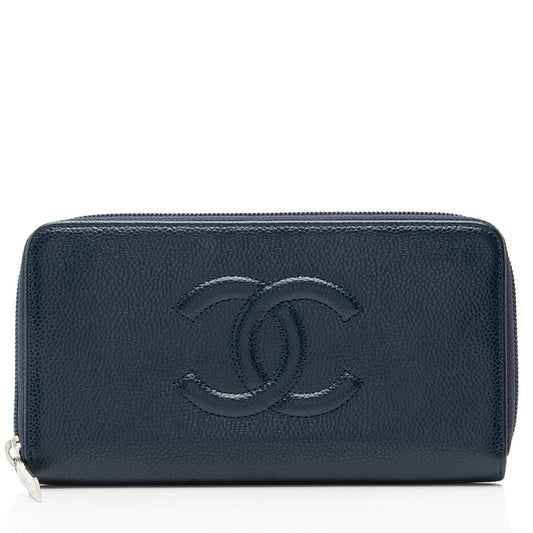 Chanel Caviar Leather Timeless Zip Around Wallet