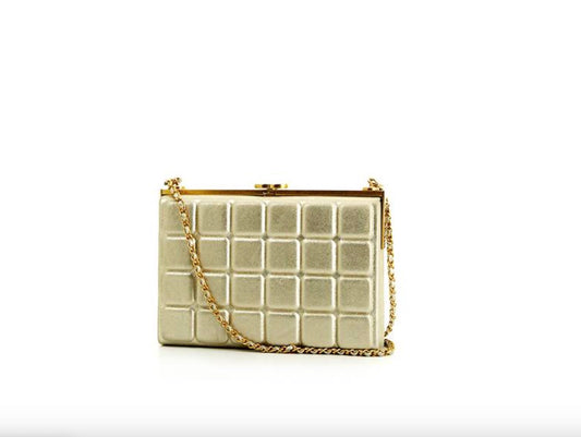 CHANEL CHOCO BAR METALLIC GOLD LEATHER SHOULDER BAG