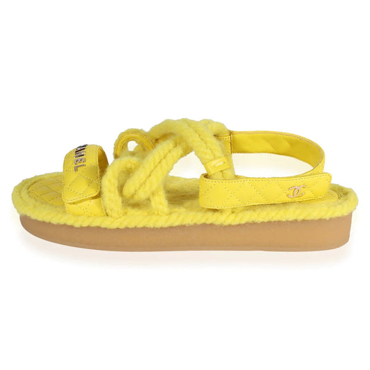 CHANEL QUILTED LOGO CORD & LAMBSKIN SANDALS
