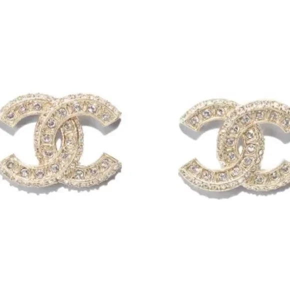 CHANEL CC CRYSTAL GOLD-TONE STUD EARRINGS