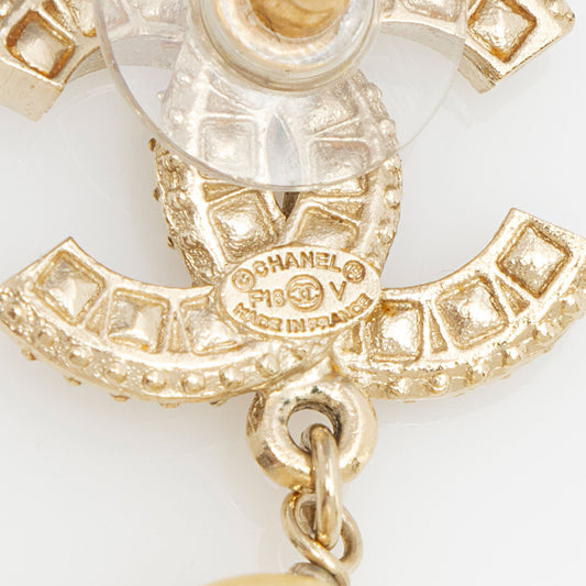 Chanel Crystal CC Pearl Drop Earrings