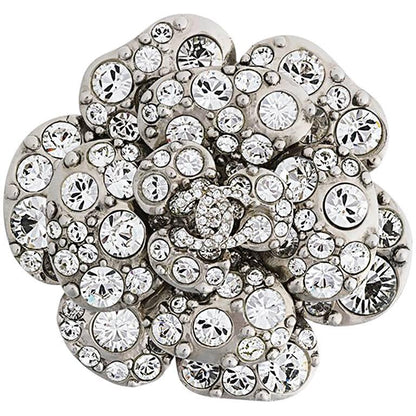 CHANEL Swarovski Crystal Camellia CC Brooch Silver