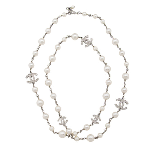 Chanel Crystal Pearl CC Long Necklace (SHF-oKOF4P)