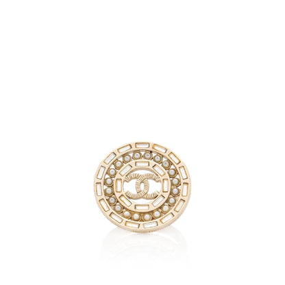 Chanel Crystal Pearl CC Cocktail Ring - Size 7