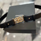 CHANEL INTERLOCKING CC LOGO BUCKLE LEATHER BELT