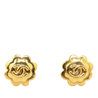 Chanel Gold Plated CC Flower Clip On Earrings