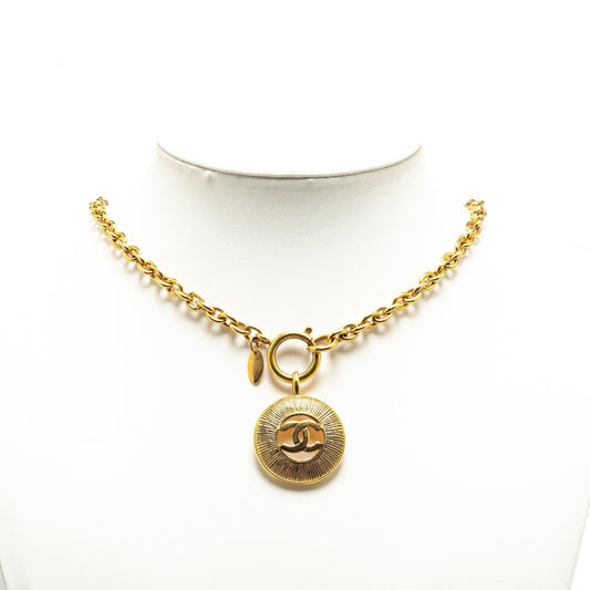 Chanel Gold Plated CC Round Pendant Necklace
