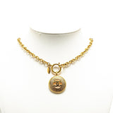 Chanel Gold Plated CC Round Pendant Necklace
