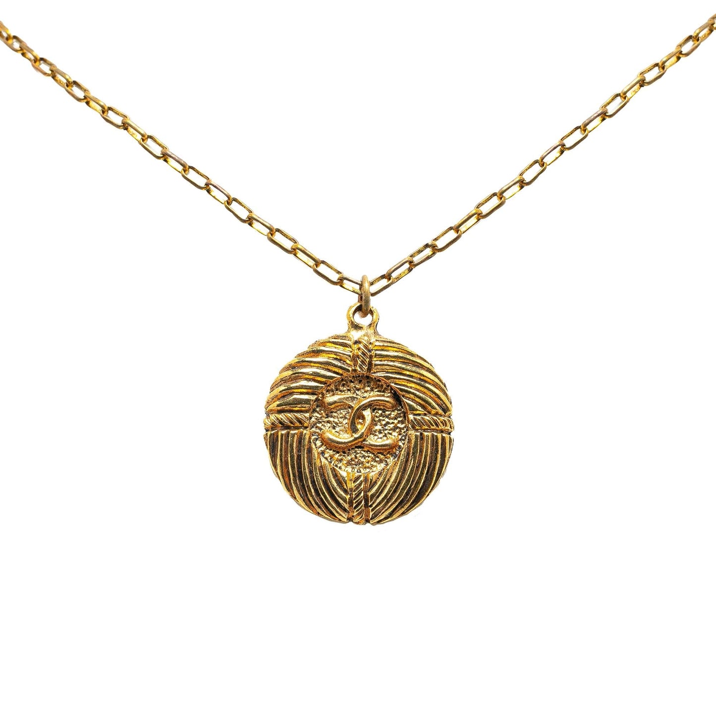Chanel Gold Plated CC Round Pendant Necklace