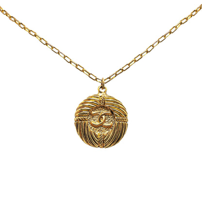 Chanel Gold Plated CC Round Pendant Necklace