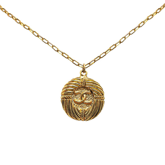 Chanel Gold Plated CC Round Pendant Necklace