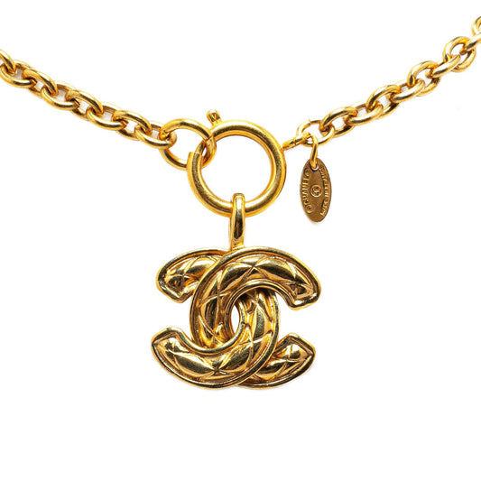 Chanel Gold Plated Quilted CC Pendant Necklace