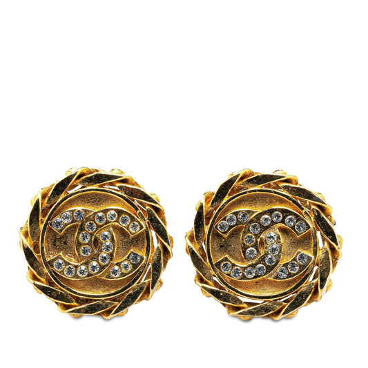 Chanel Gold Plated Rhinestone CC Clip On Earrings