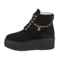 CHANEL CC VELVET LACE-UP CHAIN COMBAT BOOTS