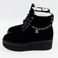 CHANEL CC VELVET LACE-UP CHAIN COMBAT BOOTS