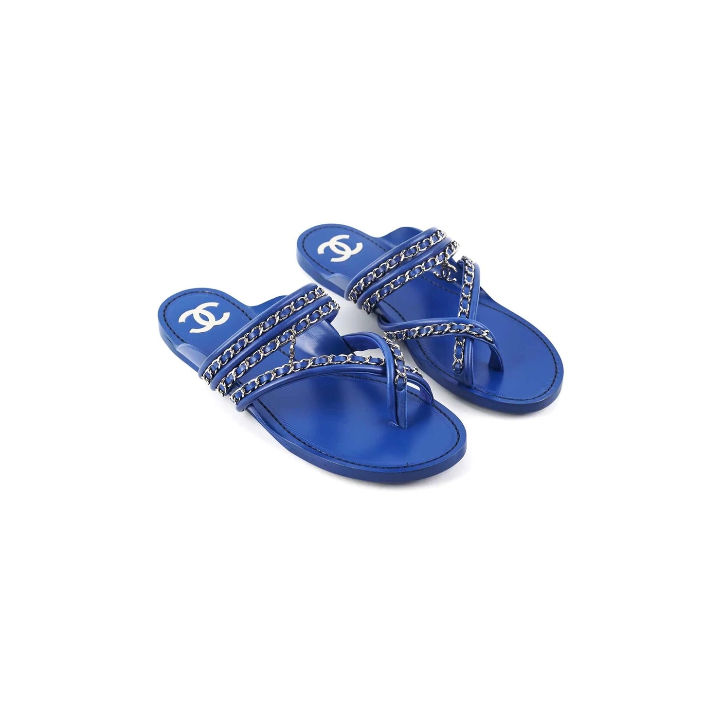 CHANEL CC CHAIN LEATHER SANDALS