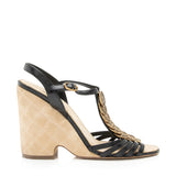 CHANEL MEDALLION QUILTED WEDGE HEEL SANDALS