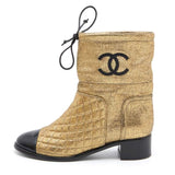 CHANEL CC QUILTED METALLIC GOLD LEATHER ANKLE BOOTS
