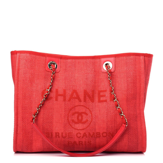 CHANEL Mixed Fibers Striped Deauville Tote
