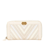 Chanel Mixed Leather Chevron Boy Zip Around Wallet