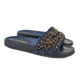 CHANEL TROPICONIC ICONIC GOLD LOGO CHAIN POOL SLIDES