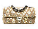 CHANEL METALLIC GOLD PYTHIN CROCHET FLAP BAG