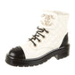 CHANEL CC QUILTED LEATHER CAP TOE CHAIN LINK LOGO COMBAT BOOTS
