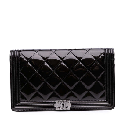 Chanel Quilted Patent Boy Long Wallet