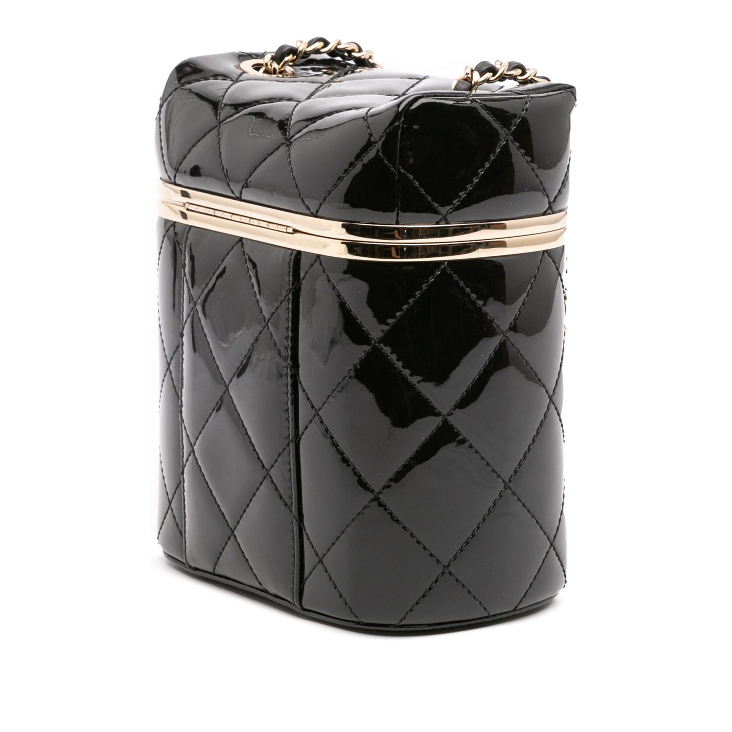 Chanel Quilted Patent Logo Chain Vanity Case