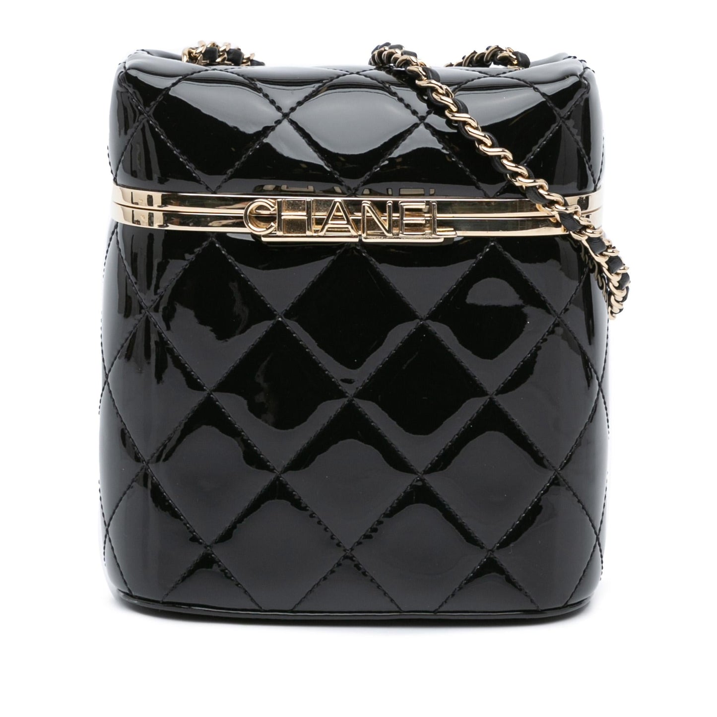 Chanel Quilted Patent Logo Chain Vanity Case
