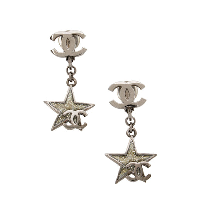 Chanel   Ruthenium Resin CC Star Drop Clip On Earrings