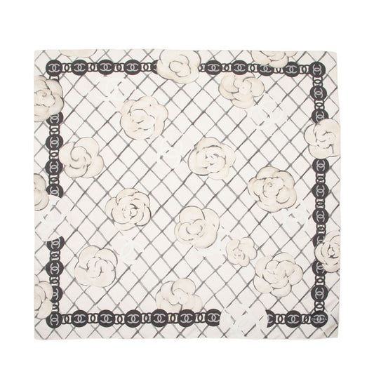 Chanel Silk Camellia CC Square Scarf (SHF-uNAJam)