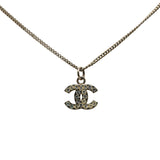 Chanel Silver Plated CC Rhinestones Pendant Necklace
