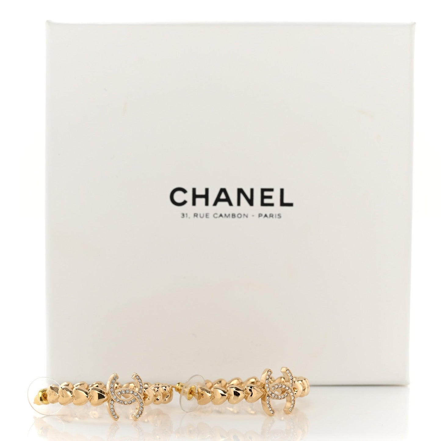 CHANEL STRASS CC CRYSTAL HEART HOOP EARRINGS