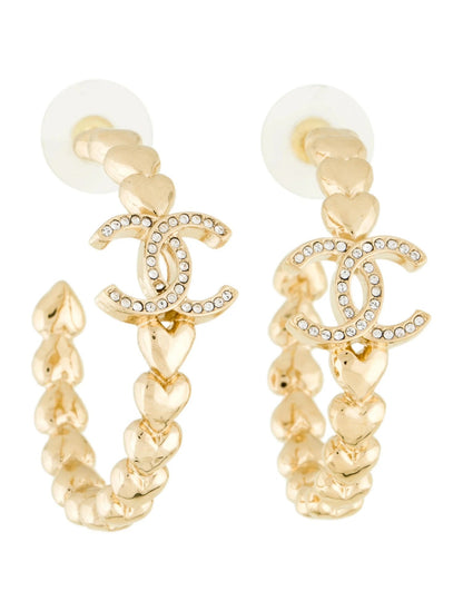 CHANEL STRASS CC CRYSTAL HEART HOOP EARRINGS