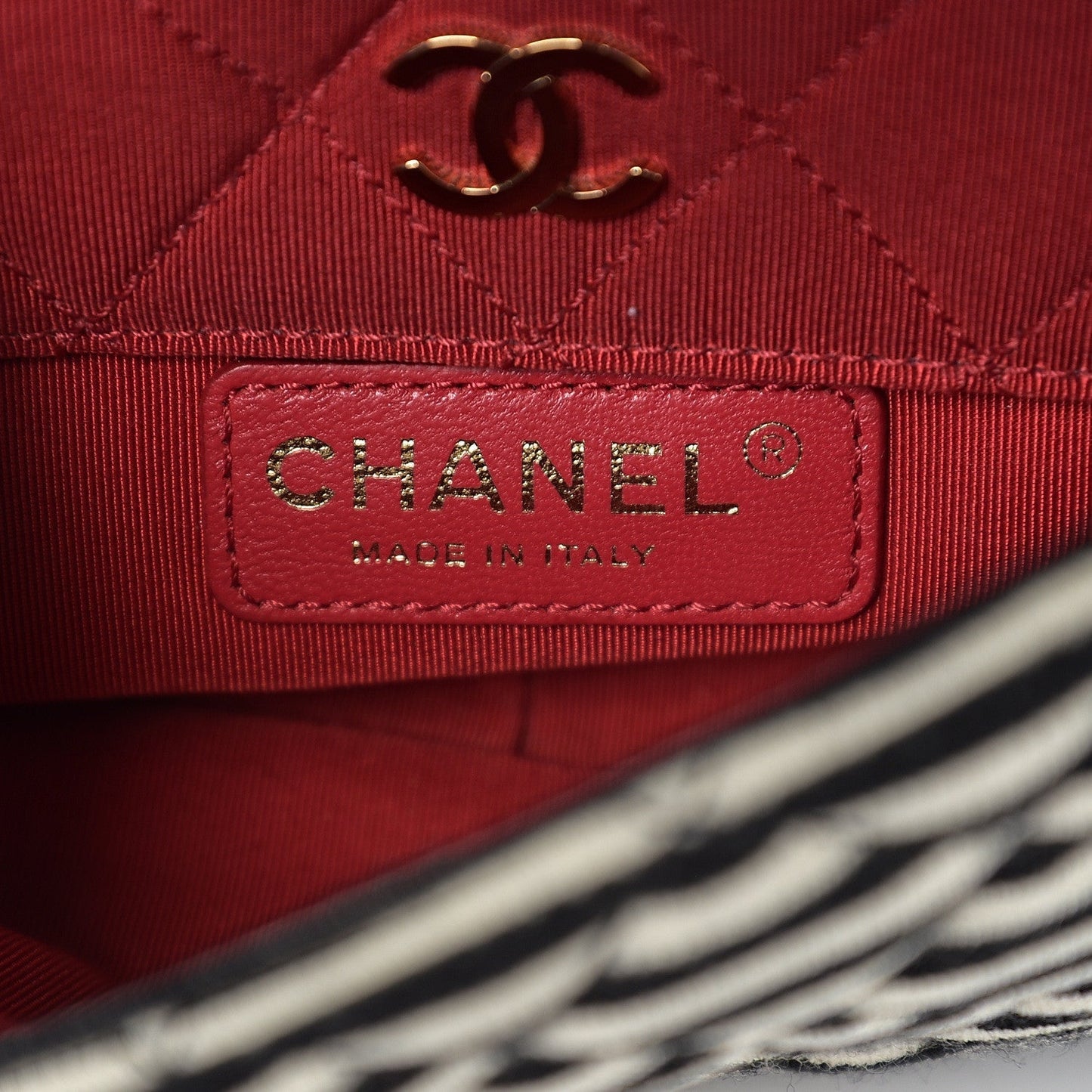 CHANEL STRIPED JERSEY LAMBSKIN COCO SAILOR SMALL BAG