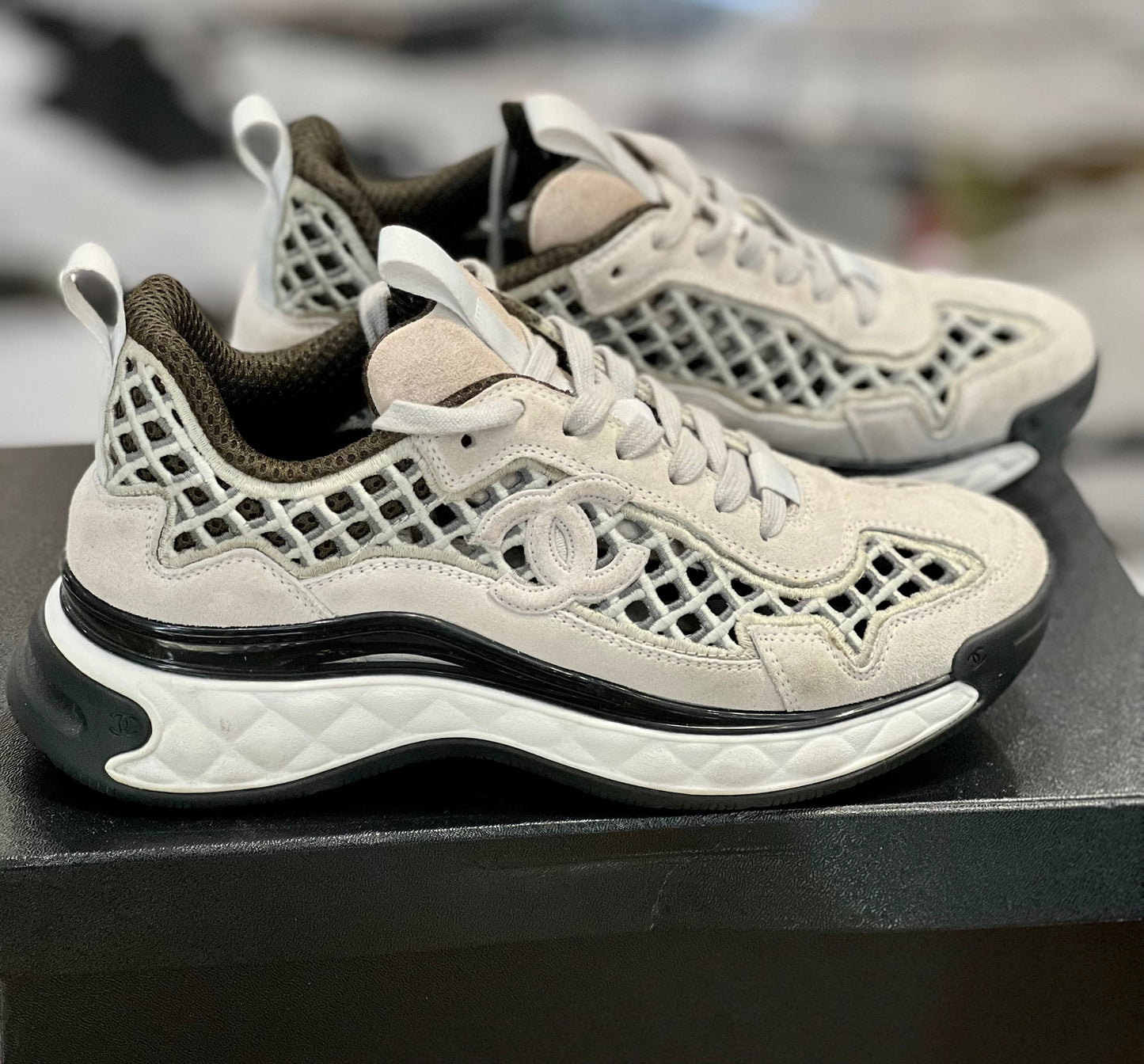 CHANEL SUEDE & CALFSKIN LEATHER SNEAKERS