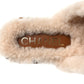 CHANEL SUEDE TURNLOCK CC LOGO SHEARLING MULE CLOGS