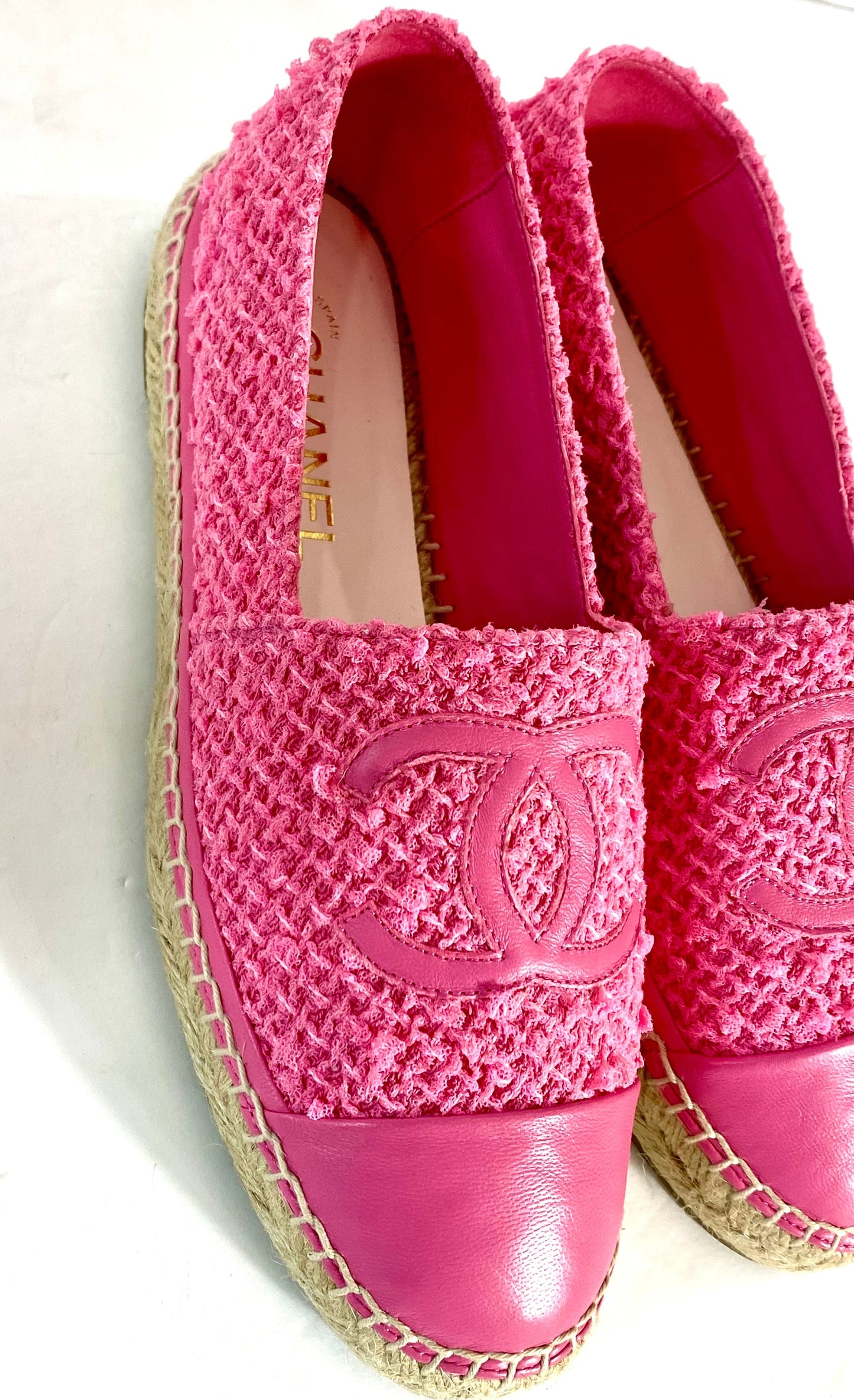CHANEL TWEED LAMBSKIN CC ESPADRILLES