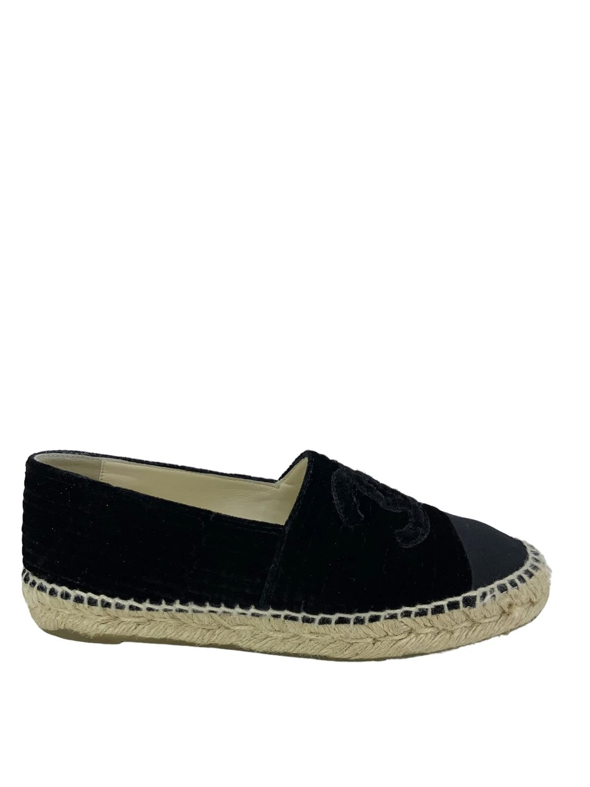 CHANEL VELVET DARK NAVY CC CAP TOE ESPADRILLES