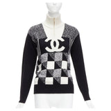 CHANEL CC COLORBLOCK QUARTER ZIP CASHMERE SWEATER