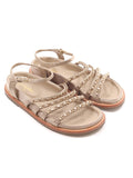 CHANEL CHAMPAGNE GOLD SATIN CHAIN SANDALS