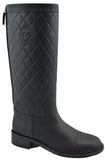 CHANEL CC QUILTED LEATHER KNEE HIGH RIDING BOOTS
