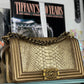 CHANEL METALLIC GOLD PYTHON LEATHER MEDIUM BOY FLAP BAG