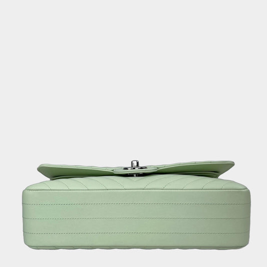 CHANEL Classic Medium Chevron Double Flap Bag - Light Green