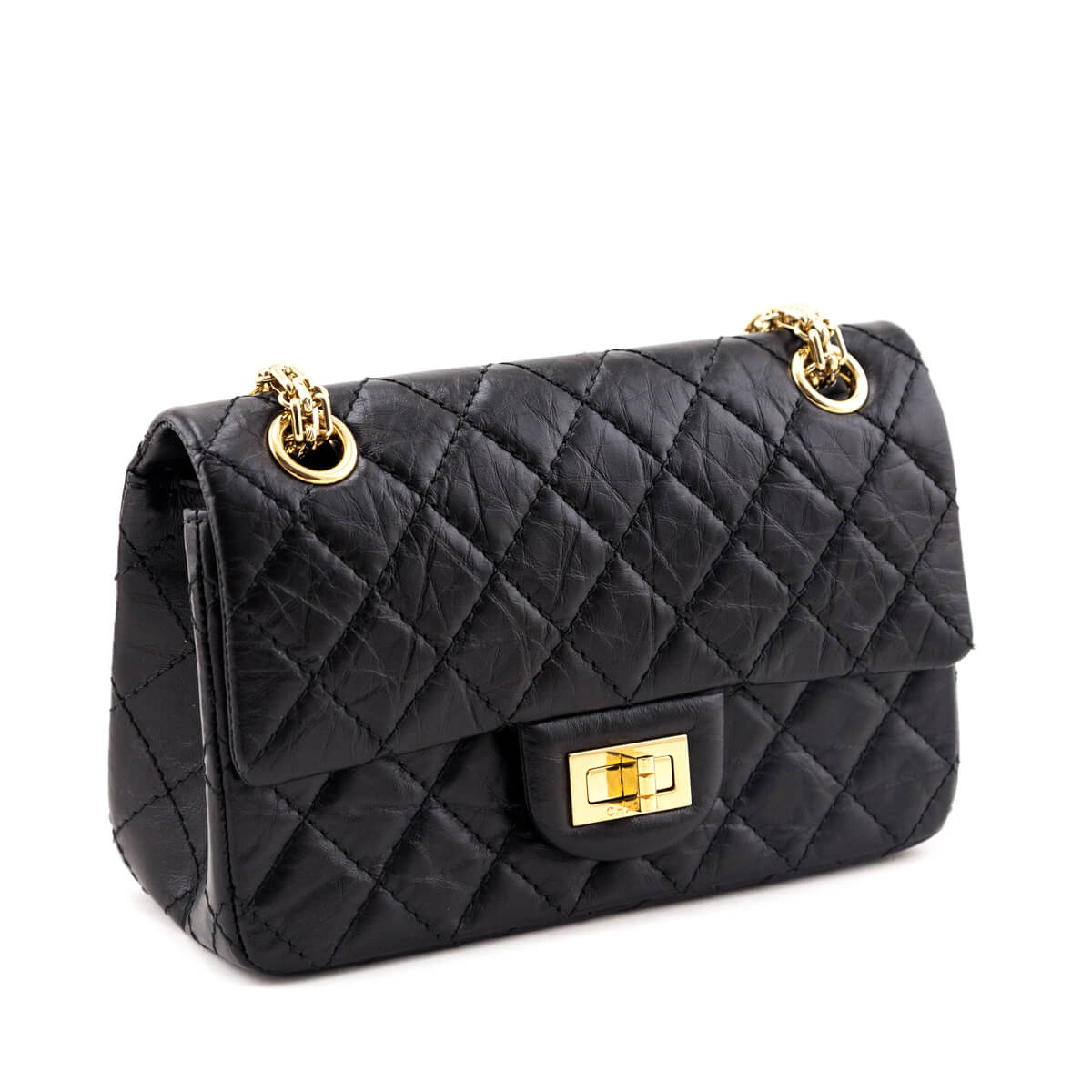 Chanel Black Aged Calfskin Quilted 2.55 Reissue Mini Flap Bag