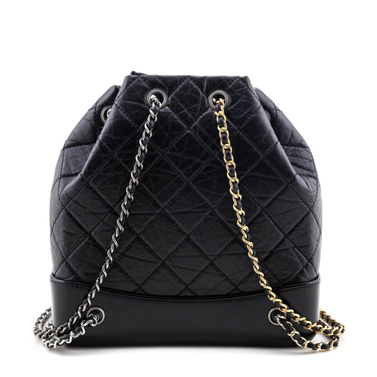 Chanel Black Aged Calfskin Quilted Small Gabrielle Backpack